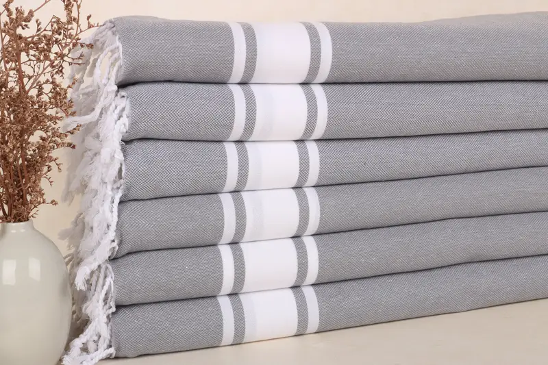 カスタムハンドタオル トルコ綿 ダークグレーストライプ 24x36インチ