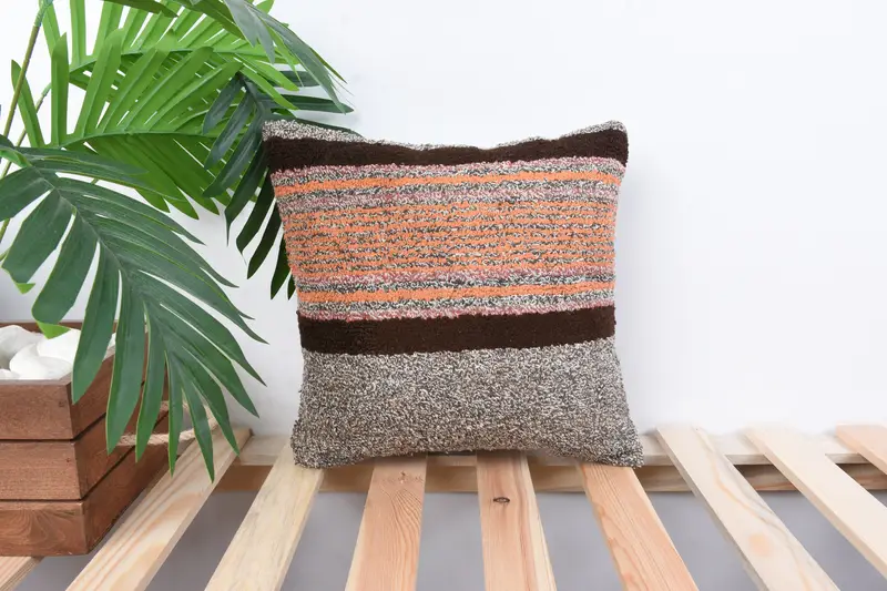 12x12 Orange Cushion Case, Pillow for Couch, Neutral Pillow Cover, Interior Designer Pillow, Boho Pillow Sham Cover, Pillow Sham - 1