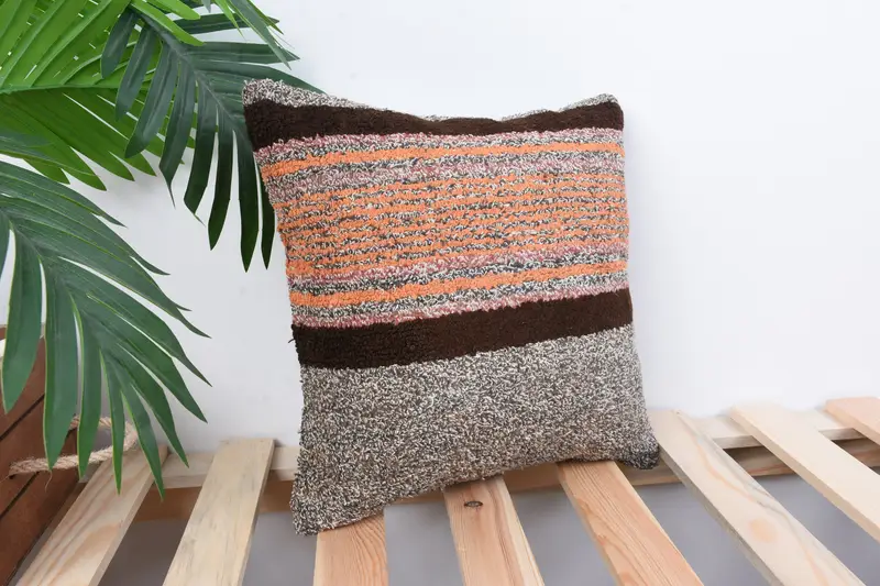 12x12 Orange Cushion Case, Pillow for Couch, Neutral Pillow Cover, Interior Designer Pillow, Boho Pillow Sham Cover, Pillow Sham - 4