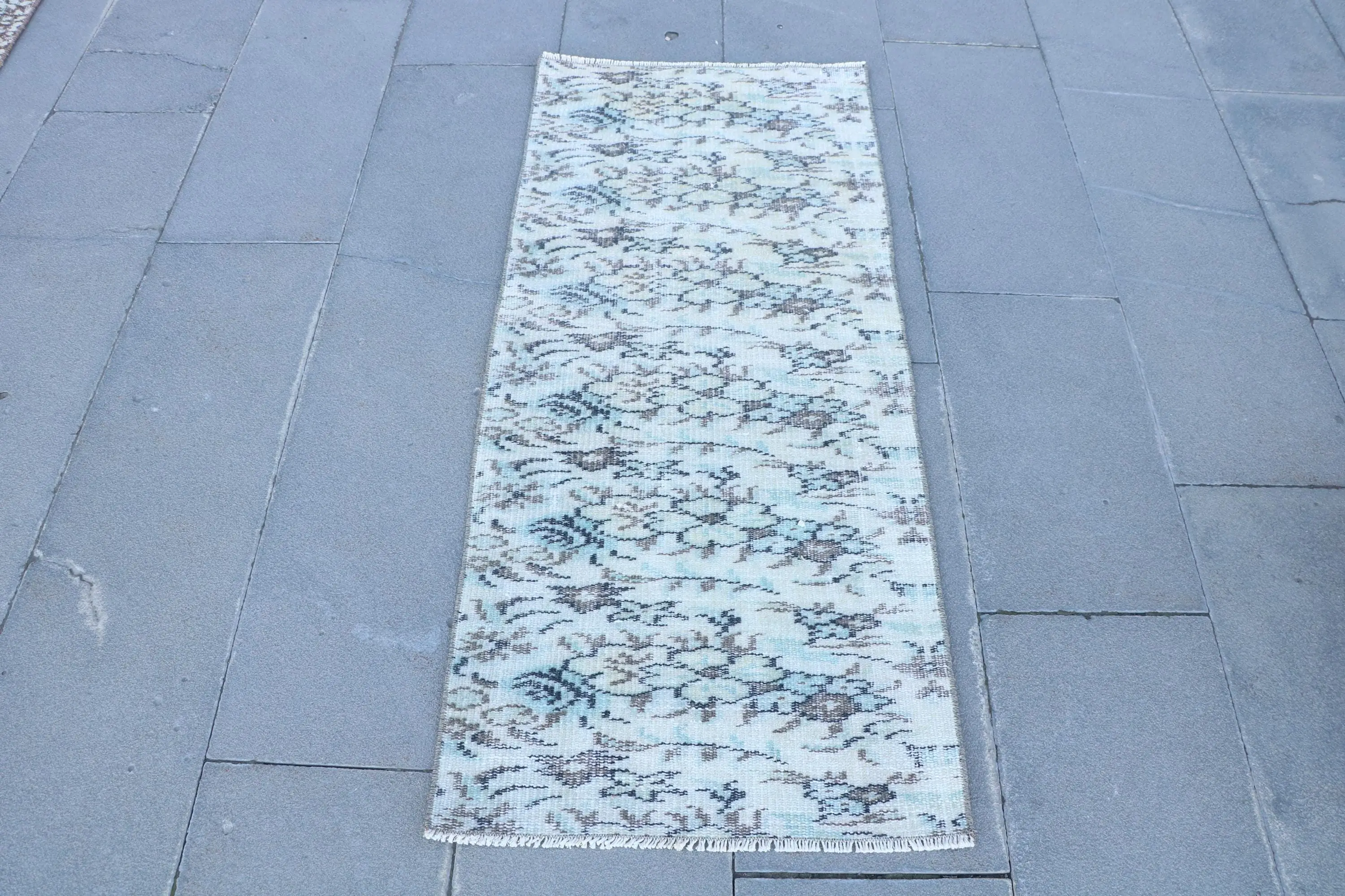 Turkish 2x4.5 ft Rug, Vintage Small Rug, Blue Solid Rug - 1