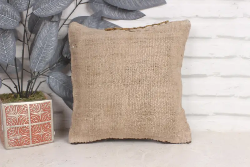Cushion Cover, Knitted Cushion, Kilim Cushion Sham, Turkish Pillow, 12x12 Brown Pillow Case, Boho Throw Cushion Cover, Home Decor Pillow - 1