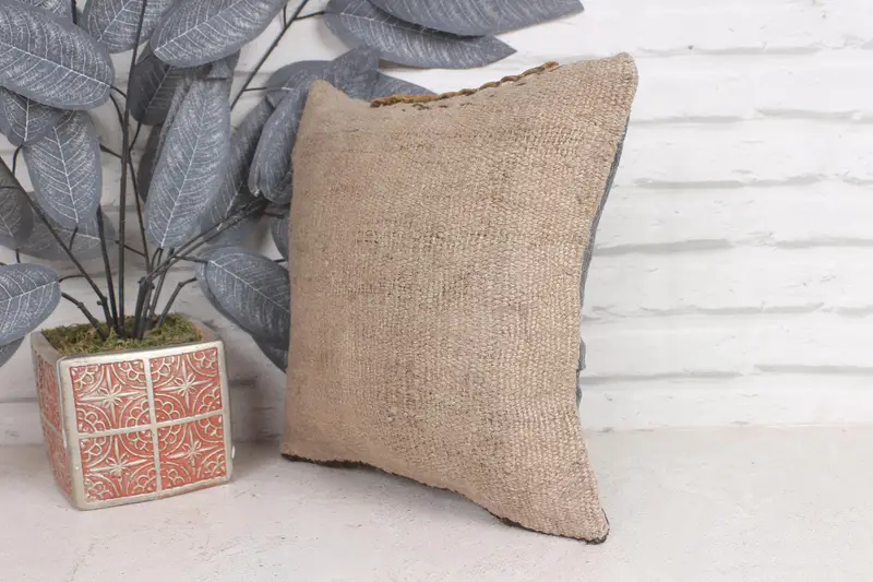 Cushion Cover, Knitted Cushion, Kilim Cushion Sham, Turkish Pillow, 12x12 Brown Pillow Case, Boho Throw Cushion Cover, Home Decor Pillow - 3
