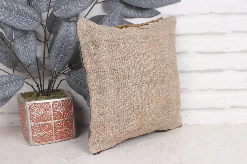 Cushion Cover, Knitted Cushion, Kilim Cushion Sham, Turkish Pillow, 12x12 Brown Pillow Case, Boho Throw Cushion Cover, Home Decor Pillow - 4