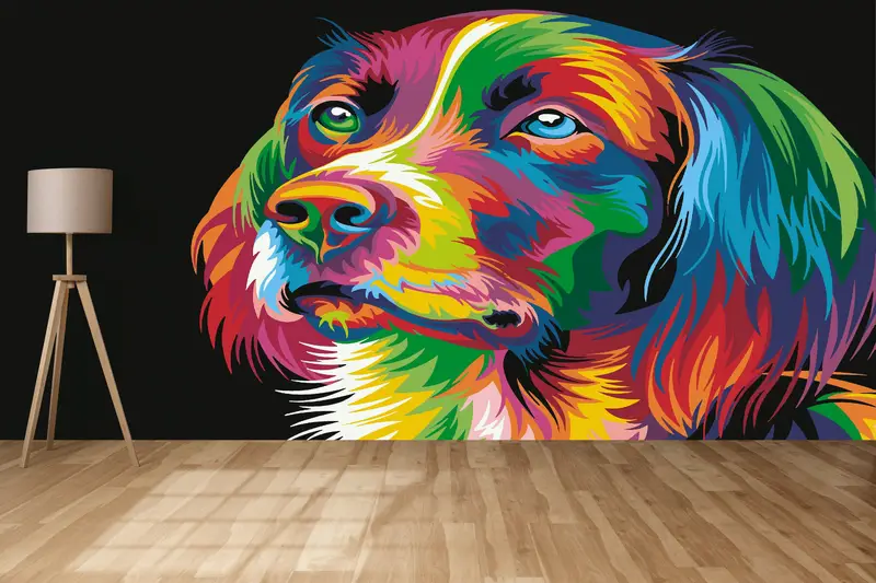 Printed Wallpaper: Elegant Abstract Colorful Dog Illustration