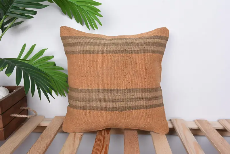 14x14 Orange Pillow Sham, Cushion Case, Vintage Pillow, Traditional Pillow Cover, Boho Pillow, Kilim Cushion Sham, Handmade Pillow - 1