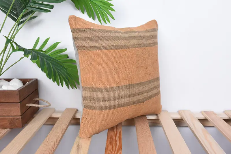 14x14 Orange Pillow Sham, Cushion Case, Vintage Pillow, Traditional Pillow Cover, Boho Pillow, Kilim Cushion Sham, Handmade Pillow - 4