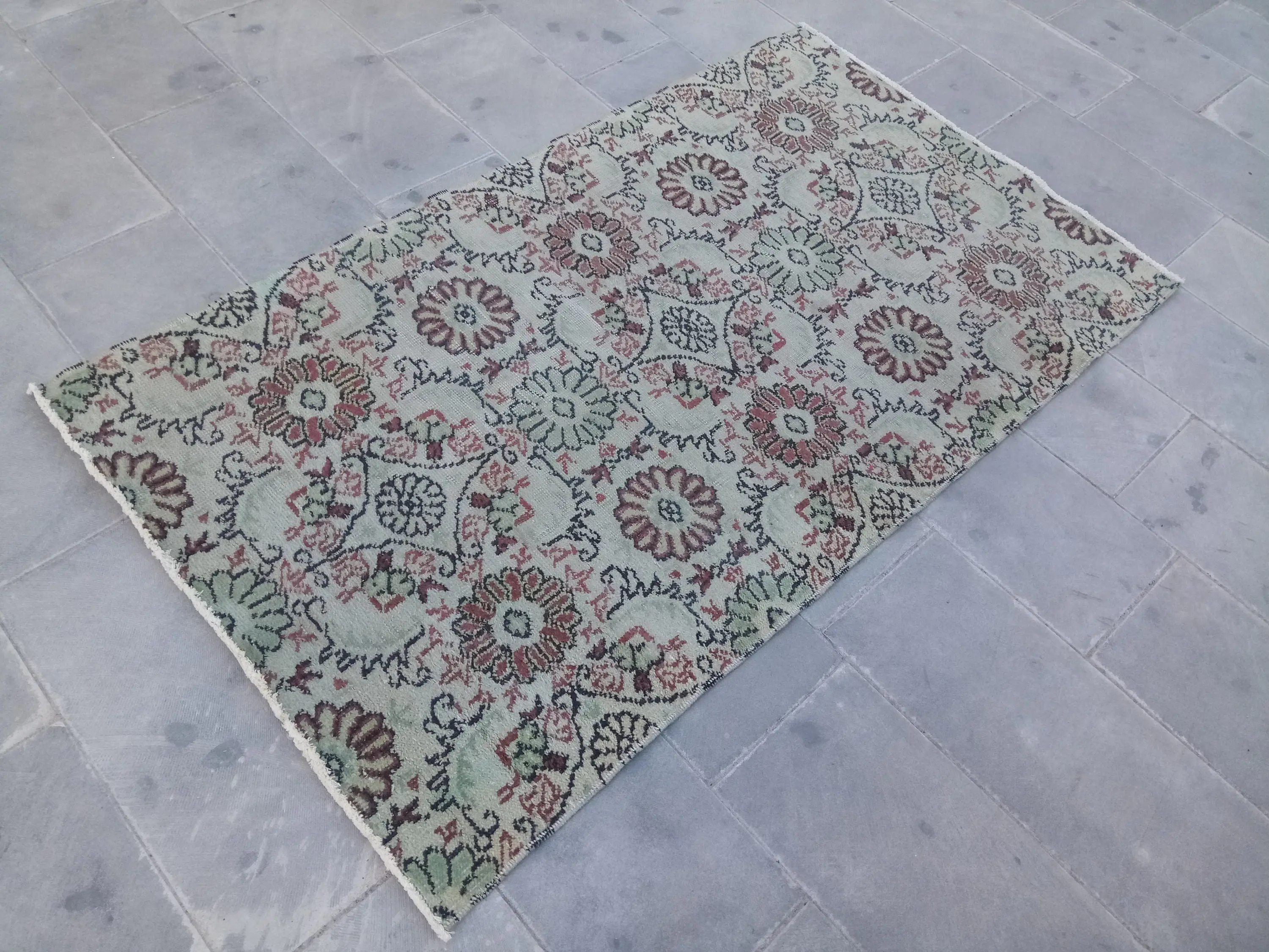 Türk Halısı 3,6x6,2 ft (110x190 cm), Yeşil Oryantal Vintage Halı - 1