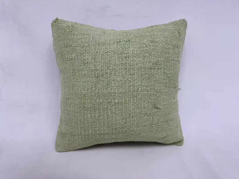 Kilim Cushion Sham, Cushion Case, 16x16 Green Cushion Cover, Kilim Rug Pillow, Ethnic Pillow Sham, Pillow for Sofa, Vintage Pillow - 1