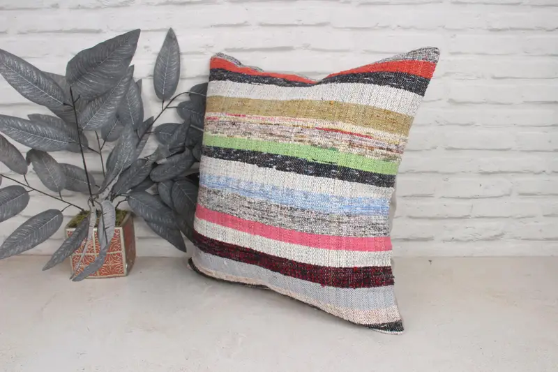 Antique Pillows, Vintage Kilim Throw Pillow, Living Room Throw Pillow, Cushion Case, 20x20 Green Pillow Sham, Nomadic Pillow Sham, Turkish Pillow - 4