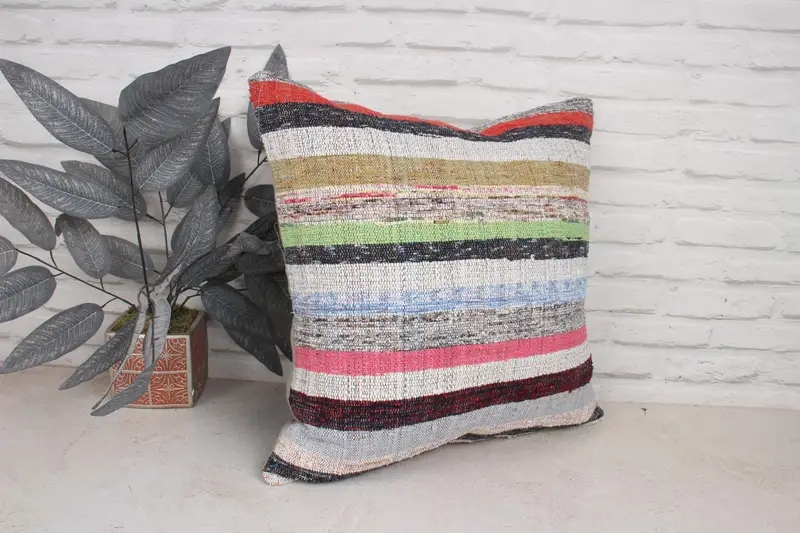 Antique Pillows, Vintage Kilim Throw Pillow, Living Room Throw Pillow, Cushion Case, 20x20 Green Pillow Sham, Nomadic Pillow Sham, Turkish Pillow - 3
