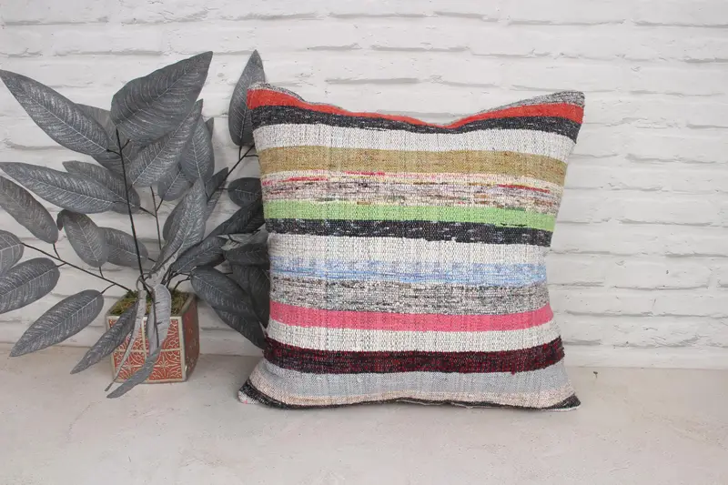 Antique Pillows, Vintage Kilim Throw Pillow, Living Room Throw Pillow, Cushion Case, 20x20 Green Pillow Sham, Nomadic Pillow Sham, Turkish Pillow - 1