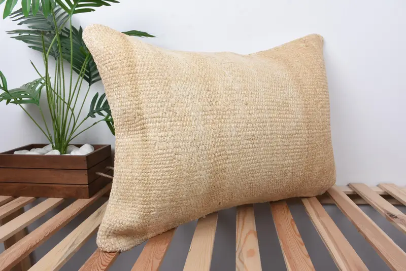 Floor Cushion, Ethnical Kilim Rug Pillow, 20x28 Beige Cushion, Pillow, Boho Pillow, Pillow for Sofa, Handwoven Pillow Cover Pillow Cover - 4