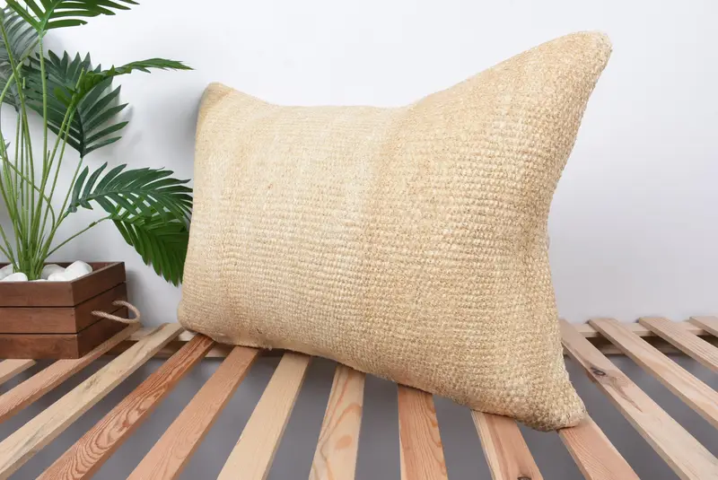 Floor Cushion, Ethnical Kilim Rug Pillow, 20x28 Beige Cushion, Pillow, Boho Pillow, Pillow for Sofa, Handwoven Pillow Cover Pillow Cover - 5