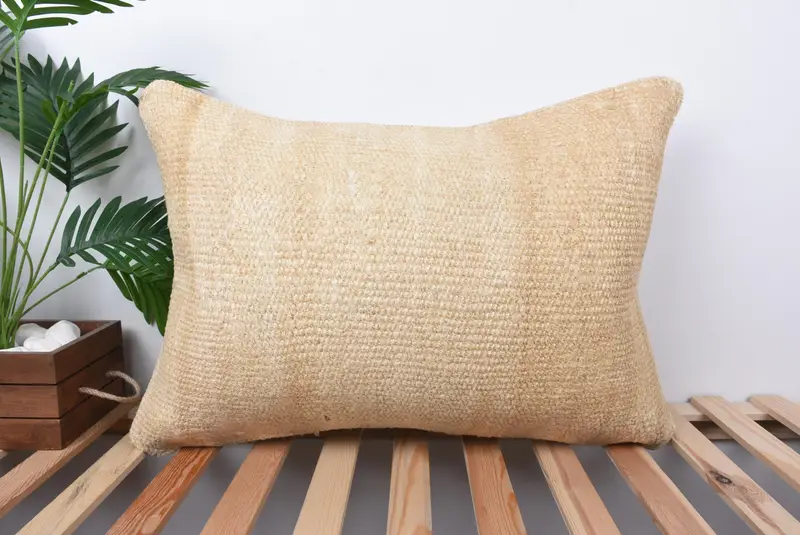 Floor Cushion, Ethnical Kilim Rug Pillow, 20x28 Beige Cushion, Pillow, Boho Pillow, Pillow for Sofa, Handwoven Pillow Cover Pillow Cover - 1