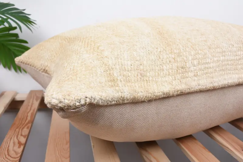 Floor Cushion, Ethnical Kilim Rug Pillow, 20x28 Beige Cushion, Pillow, Boho Pillow, Pillow for Sofa, Handwoven Pillow Cover Pillow Cover - 6