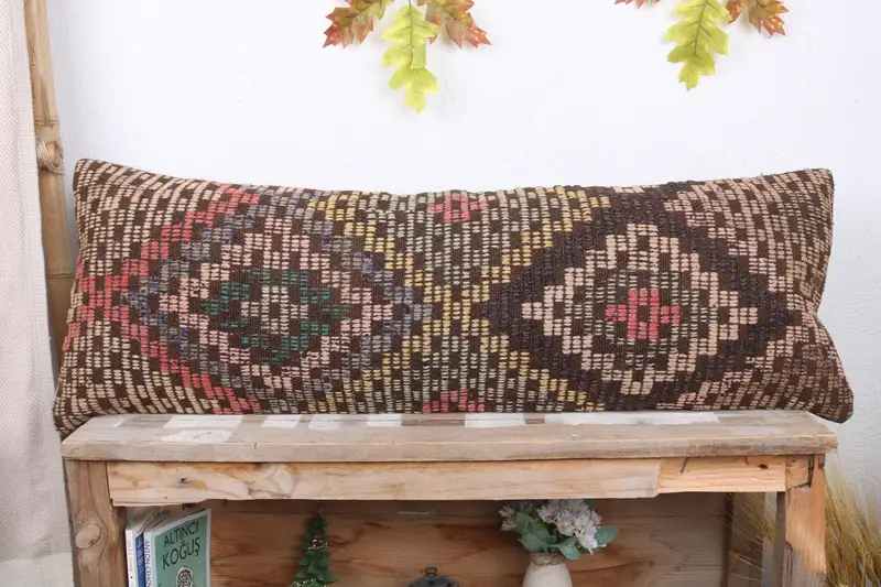 12x36 Beige Cushion Case, Vintage Pillow, Pattern Throw Cushion, Cushion, Handmade Kilim Cushion, Christmas Pillow, Vintage Kilim Throw Pillow - 2