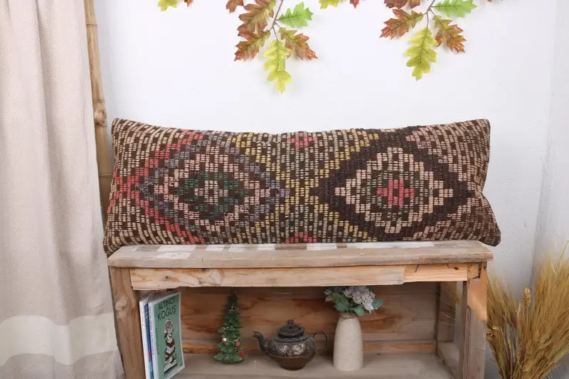 12x36 Beige Cushion Case, Vintage Pillow, Pattern Throw Cushion, Cushion, Handmade Kilim Cushion, Christmas Pillow, Vintage Kilim Throw Pillow - 1