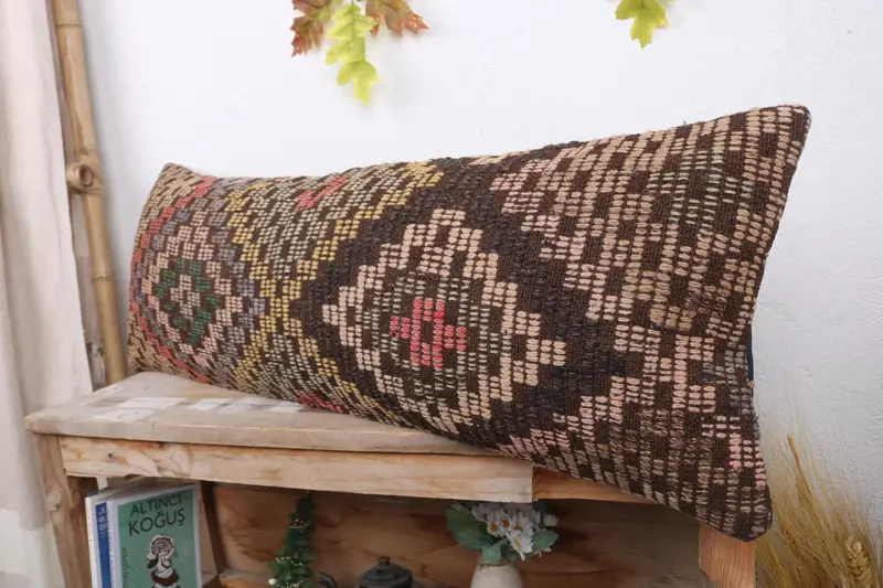 12x36 Beige Cushion Case, Vintage Pillow, Pattern Throw Cushion, Cushion, Handmade Kilim Cushion, Christmas Pillow, Vintage Kilim Throw Pillow - 4