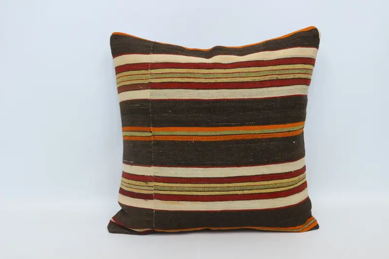 Pillow, Turkish Pillow, Indoor Cushion, Knitted Pillow Sham, Boho Throw Cushion, Vintage Kilim Pillow, 28x28 Brown Pillow Case, Throw Kilim Pillow - 1