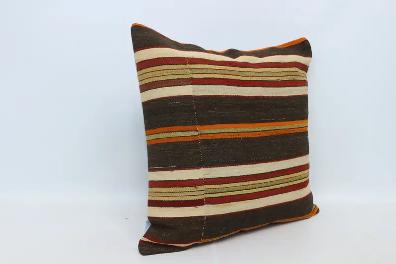Pillow, Turkish Pillow, Indoor Cushion, Knitted Pillow Sham, Boho Throw Cushion, Vintage Kilim Pillow, 28x28 Brown Pillow Case, Throw Kilim Pillow - 3