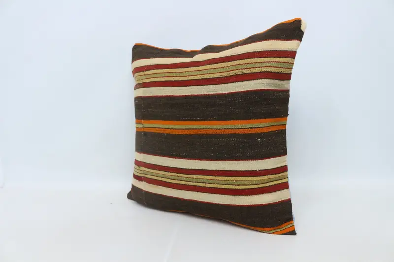 Pillow, Turkish Pillow, Indoor Cushion, Knitted Pillow Sham, Boho Throw Cushion, Vintage Kilim Pillow, 28x28 Brown Pillow Case, Throw Kilim Pillow - 4