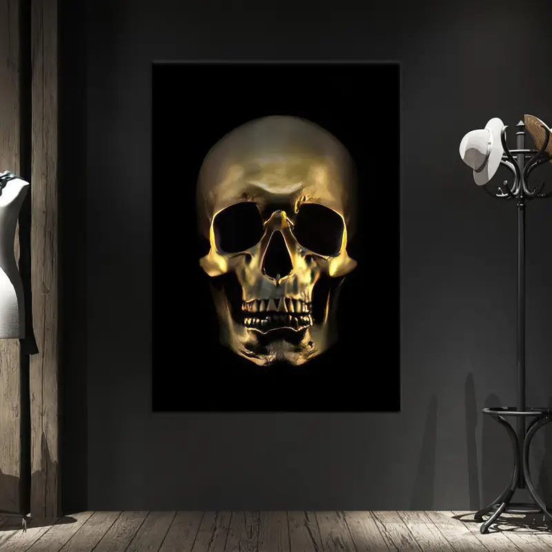 Arte de pared de lienzo de calavera, decoración de arte de lona dorada, decoración de arte loft, cueva de hombre, regalo para él, lienzo moderno, arte de decoración del hogar, decoración de lienzo arte de pared - 3