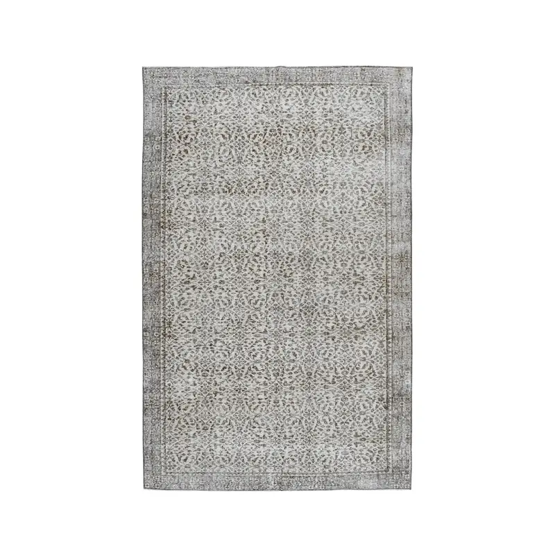 6x9.5 ft Vintage Rug, Turkish Large Rug, Gray Brown Check Rug - 1