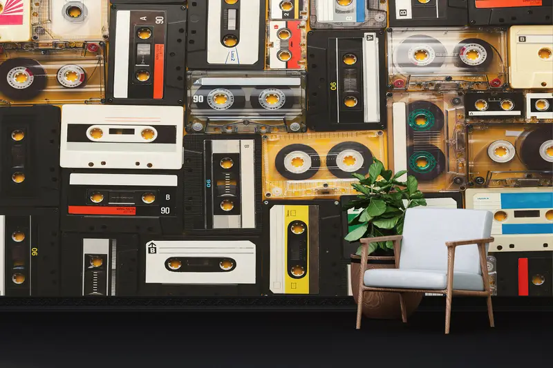 Vintage Kaset Baskılı Duvar Kağıdı: Retro Audio Elegance