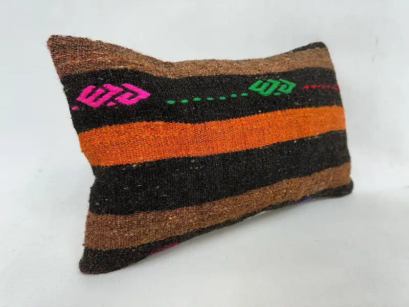 Throw Kilim Pillow, Bench Cushion Cover, Vintage Kilim Throw Pillow, Kilim Pillow Cover, 12x20 Orange Cushion, Pillow Cover - 3