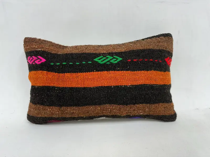 Throw Kilim Pillow, Bench Cushion Cover, Vintage Kilim Throw Pillow, Kilim Pillow Cover, 12x20 Orange Cushion, Pillow Cover - 1