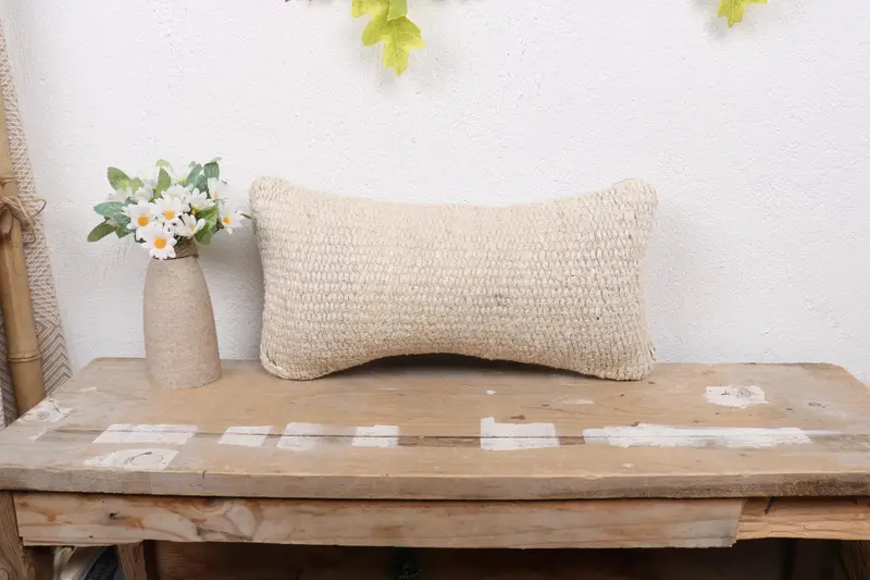 Vintage Kilim Pillow, Outdoor Patio Pillow Case, Ethnical Kilim Rug Pillow, Pillow Cover, Interior Designer Pillow, 8x16 Beige Cushion Cover - 1