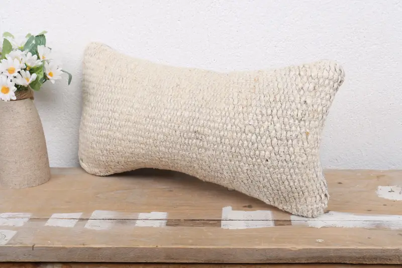Vintage Kilim Pillow, Outdoor Patio Pillow Case, Ethnical Kilim Rug Pillow, Pillow Cover, Interior Designer Pillow, 8x16 Beige Cushion Cover - 4