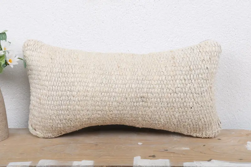 Vintage Kilim Pillow, Outdoor Patio Pillow Case, Ethnical Kilim Rug Pillow, Pillow Cover, Interior Designer Pillow, 8x16 Beige Cushion Cover - 2