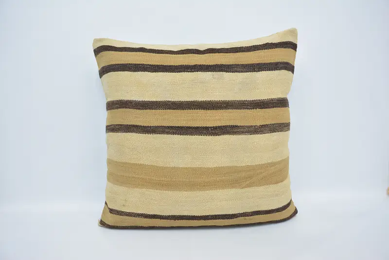 Beige und braun gestreiftes Wurfkissen, vielseitiges 32x32 Dekokissen