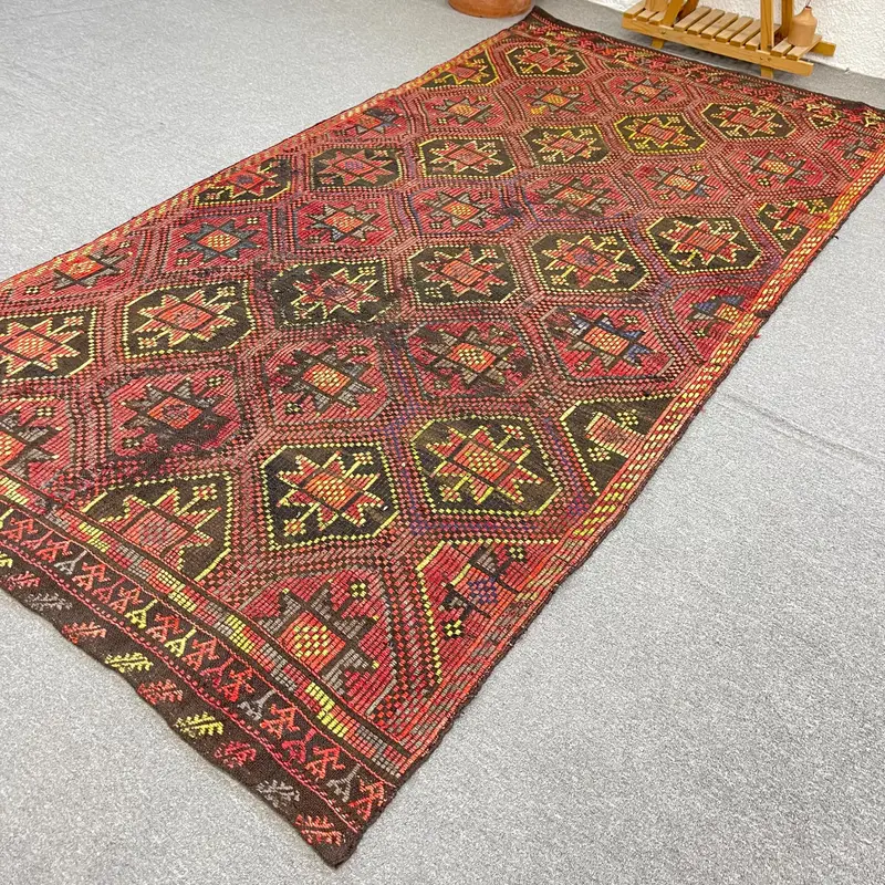 5.3x10 ft Rug, Vintage Turkish Rug, Oushak Red Oriental Rug - 1