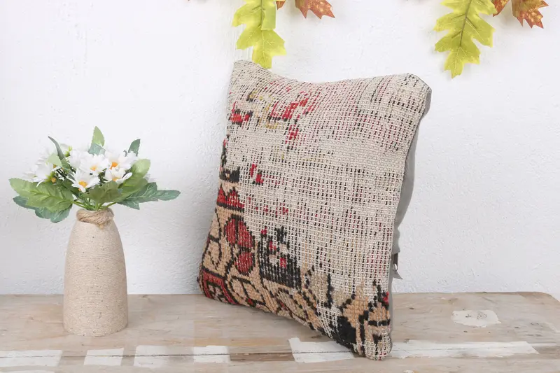 Pillow Case, Ethnic Cushion Cover, 12x12 Red Cushion Case, Accent Cushion Case, Turkish Pillow, Turkish Kilim Pillow, Handmade Kilim Cushion - 4