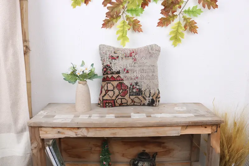 Pillow Case, Ethnic Cushion Cover, 12x12 Red Cushion Case, Accent Cushion Case, Turkish Pillow, Turkish Kilim Pillow, Handmade Kilim Cushion - 1