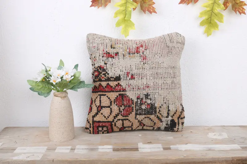 Pillow Case, Ethnic Cushion Cover, 12x12 Red Cushion Case, Accent Cushion Case, Turkish Pillow, Turkish Kilim Pillow, Handmade Kilim Cushion - 2