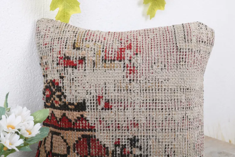 Pillow Case, Ethnic Cushion Cover, 12x12 Red Cushion Case, Accent Cushion Case, Turkish Pillow, Turkish Kilim Pillow, Handmade Kilim Cushion - 5