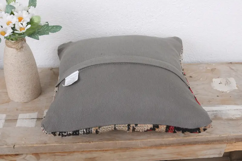 Pillow Case, Ethnic Cushion Cover, 12x12 Red Cushion Case, Accent Cushion Case, Turkish Pillow, Turkish Kilim Pillow, Handmade Kilim Cushion - 7