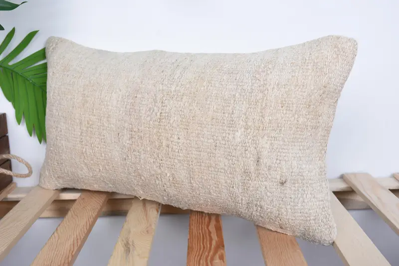 Neutral Pillow Sham, Handmade Rug Seat Cushion Case, Vintage Kilim Pillow, Kilim Pillow, Pillow Cover, 10x20 Beige Pillow Case, Boho Pillow - 5