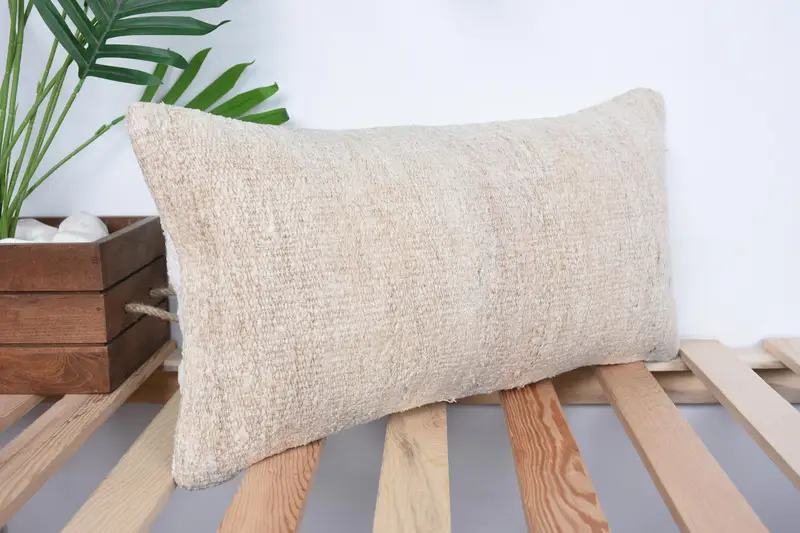 Neutral Pillow Sham, Handmade Rug Seat Cushion Case, Vintage Kilim Pillow, Kilim Pillow, Pillow Cover, 10x20 Beige Pillow Case, Boho Pillow - 4