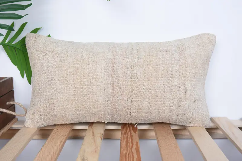 Neutral Pillow Sham, Handmade Rug Seat Cushion Case, Vintage Kilim Pillow, Kilim Pillow, Pillow Cover, 10x20 Beige Pillow Case, Boho Pillow - 1