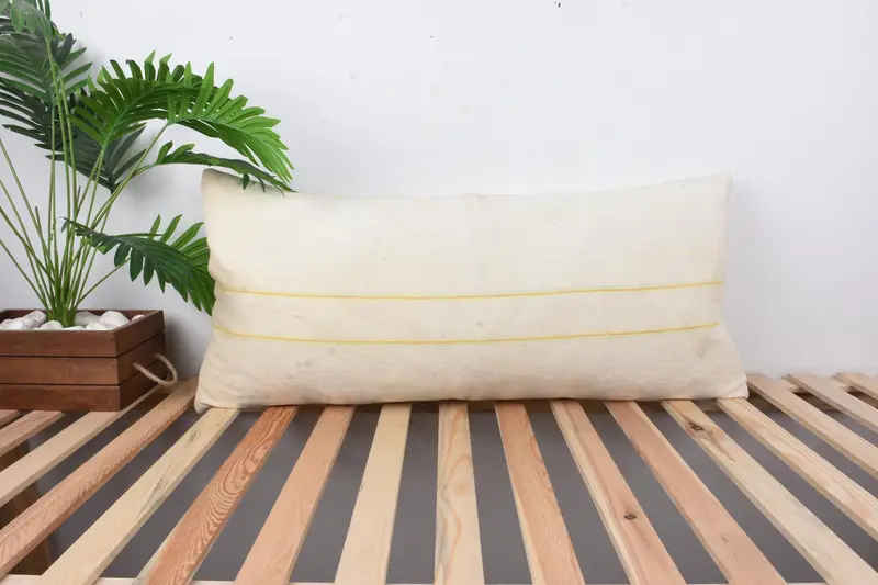 Pillow Case, Antique Pillows, 16x36 White Cushion Cover, Handmade Pillow Case, Vintage Kilim Throw Pillow, Bed Pillow Sham, Kilim Cushion Sham - 1