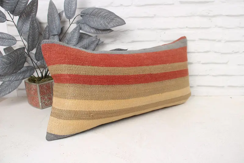 Pillow for Couch, Pillow Sham, Handmade Kilim Cushion, Boho Pillow, Shabby Chic Pillow Sham, Pastel Cushion, 12x24 Red Cushion Case - 3