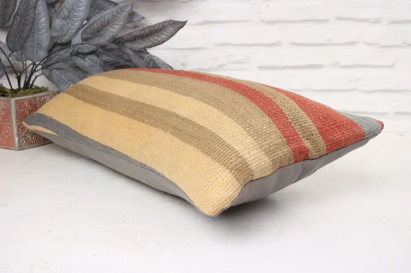 Pillow for Couch, Pillow Sham, Handmade Kilim Cushion, Boho Pillow, Shabby Chic Pillow Sham, Pastel Cushion, 12x24 Red Cushion Case - 6