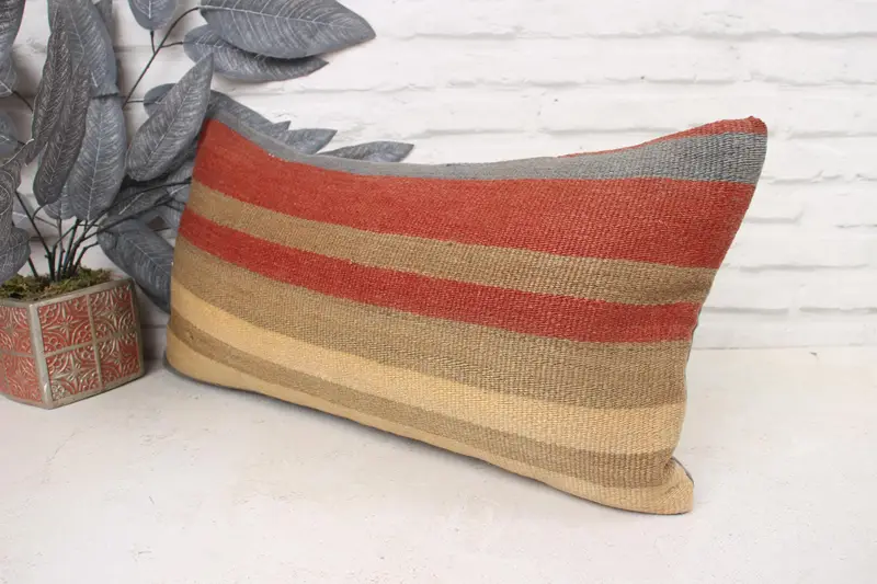 Pillow for Couch, Pillow Sham, Handmade Kilim Cushion, Boho Pillow, Shabby Chic Pillow Sham, Pastel Cushion, 12x24 Red Cushion Case - 4
