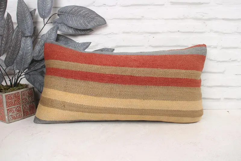 Pillow for Couch, Pillow Sham, Handmade Kilim Cushion, Boho Pillow, Shabby Chic Pillow Sham, Pastel Cushion, 12x24 Red Cushion Case - 1