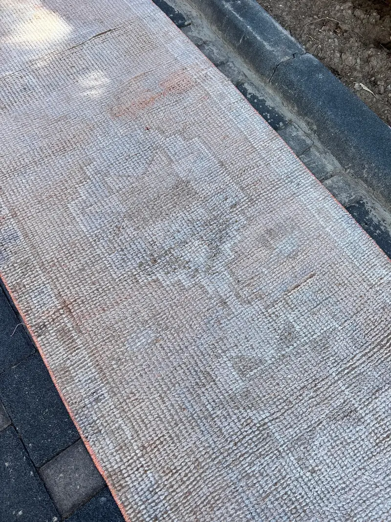 Vintage Turkish Rug, 2.7x10.6 ft Herki Rug, Gray Brown Animal Print Wool Rug - 1
