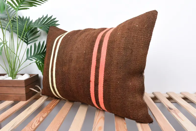 Turkish Kilim Pillow, Turkish Corner Pillow Sham, Kilim Pillow Cover, 20x28 Brown Cushion, Nautical Throw Pillow Cover, Gift Pillow, Cushion Cover - 5